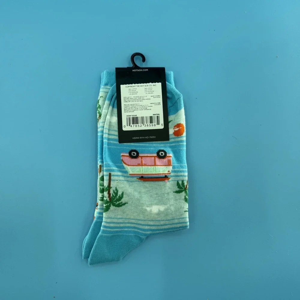 Hot Sox Women's Surf Van Palm Tree Crew Socks Size 9–11 New